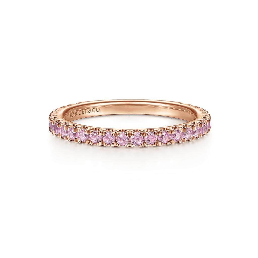 For Sale:  Pink Sapphire Stackable Ring 2mm 14K Gold 3/4 Band Wedding Stack LR50889 9