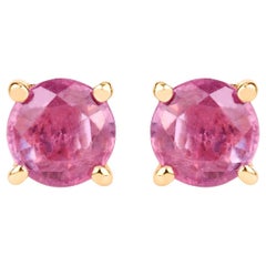 Pink Sapphire Stud Earrings 1.29 Carats 10K Yellow Gold