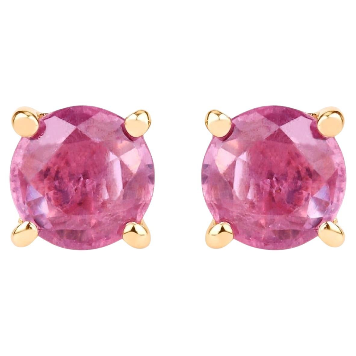 Pink Sapphire Stud Earrings 1.29 Carats 10K Yellow Gold