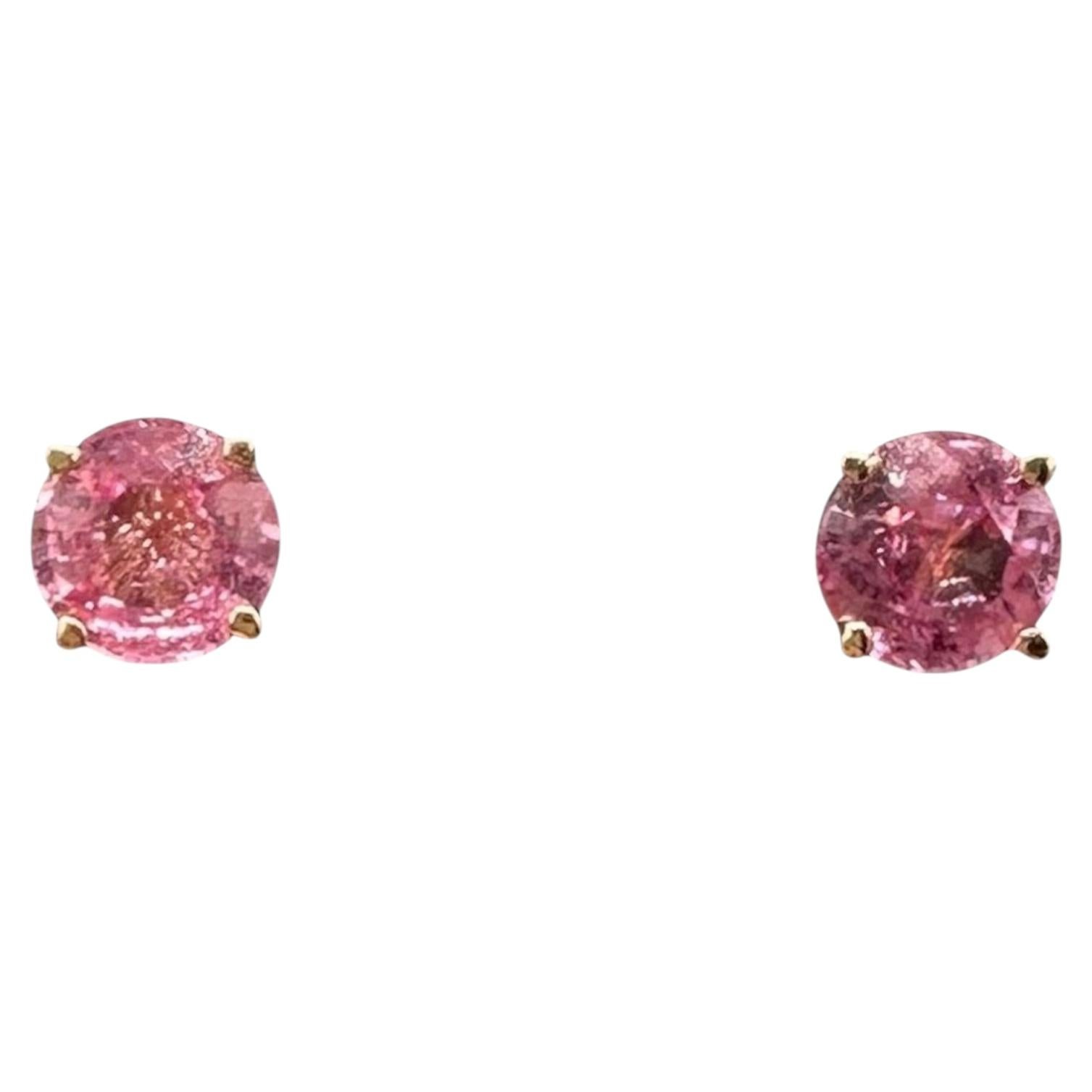 Pink Sapphire Stud Earrings 14K Yellow Gold 1.25ctw Push Backs New
