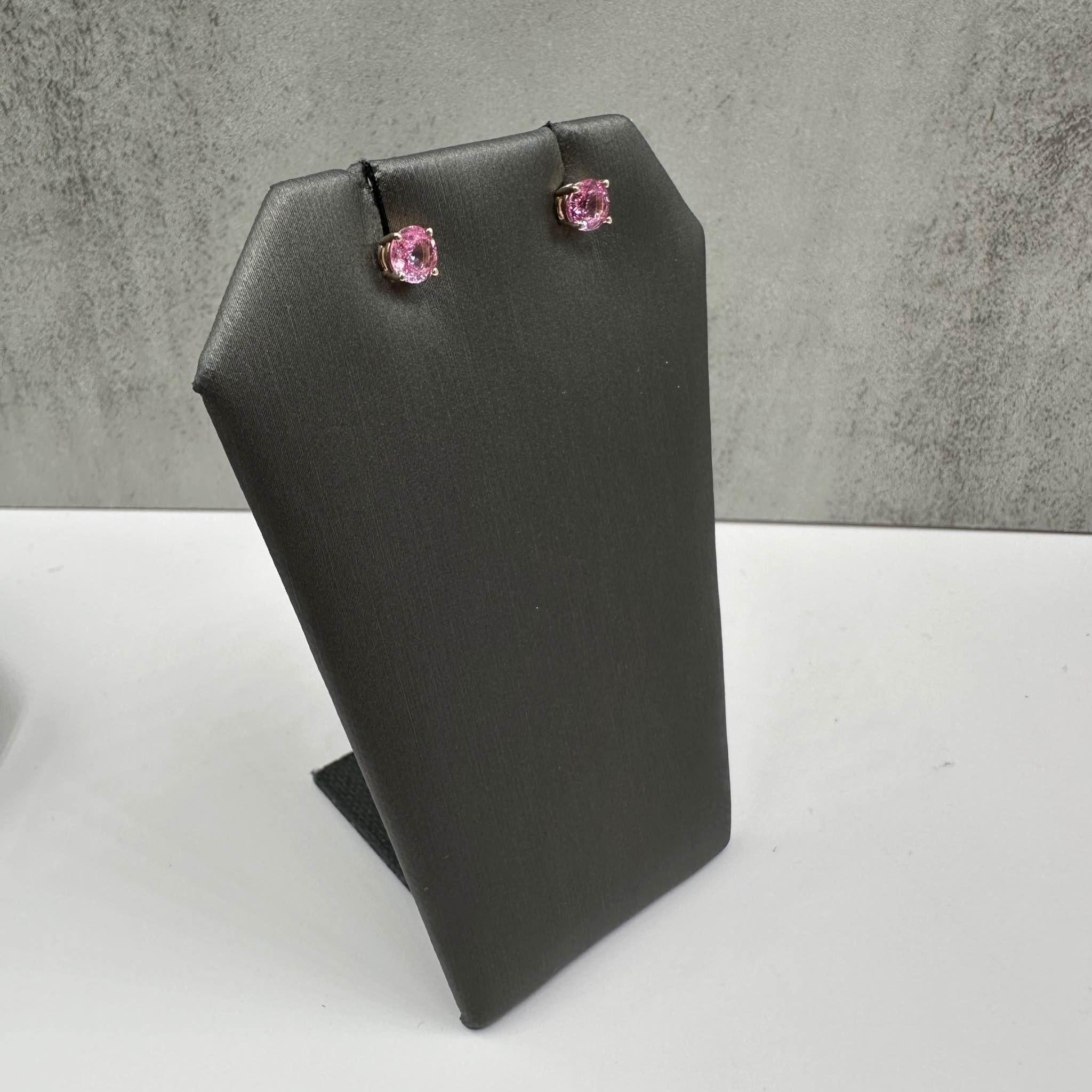 Round Cut Pink Sapphire Stud Earrings in 14kt Yellow Gold - 1.25ctw, Push Backs, New For Sale