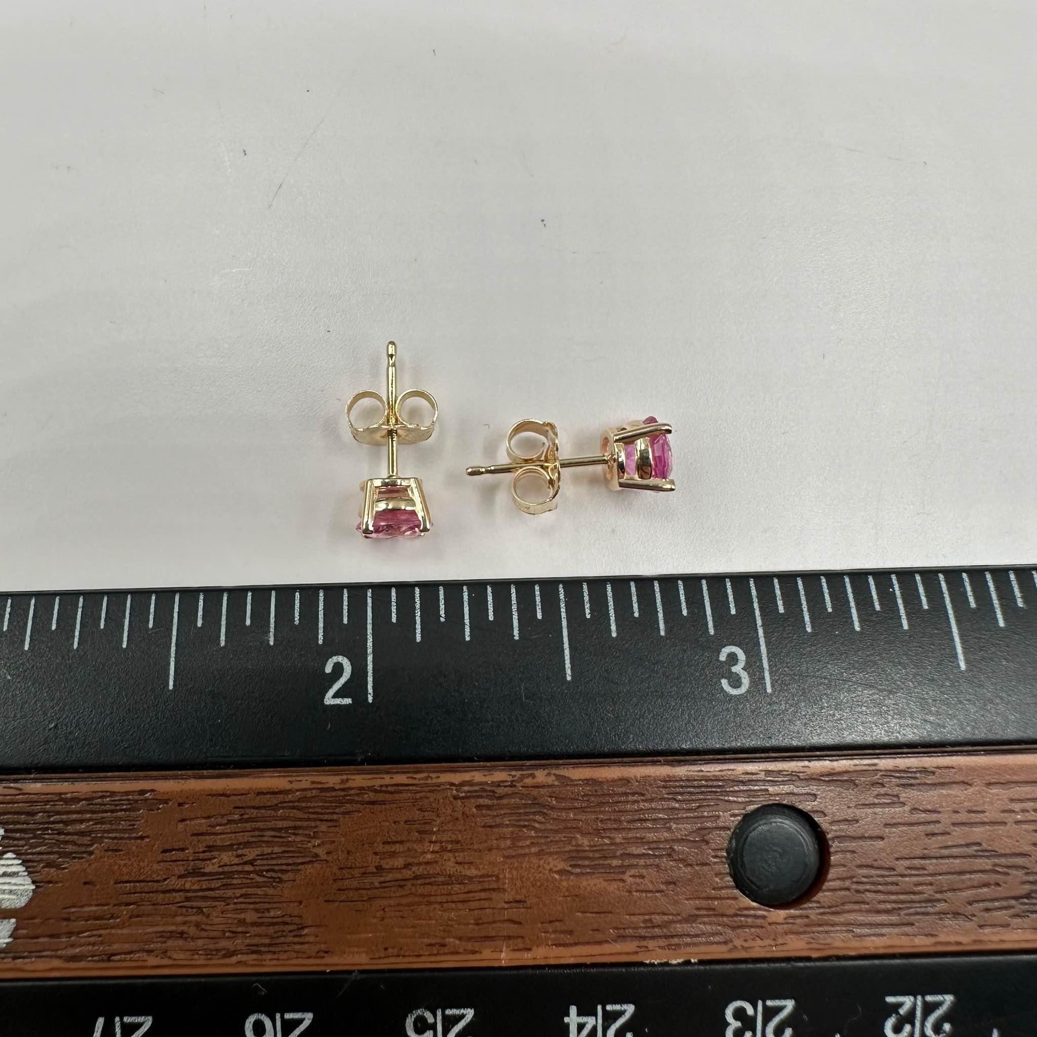 Women's or Men's Pink Sapphire Stud Earrings in 14kt Yellow Gold - 1.25ctw, Push Backs, New For Sale