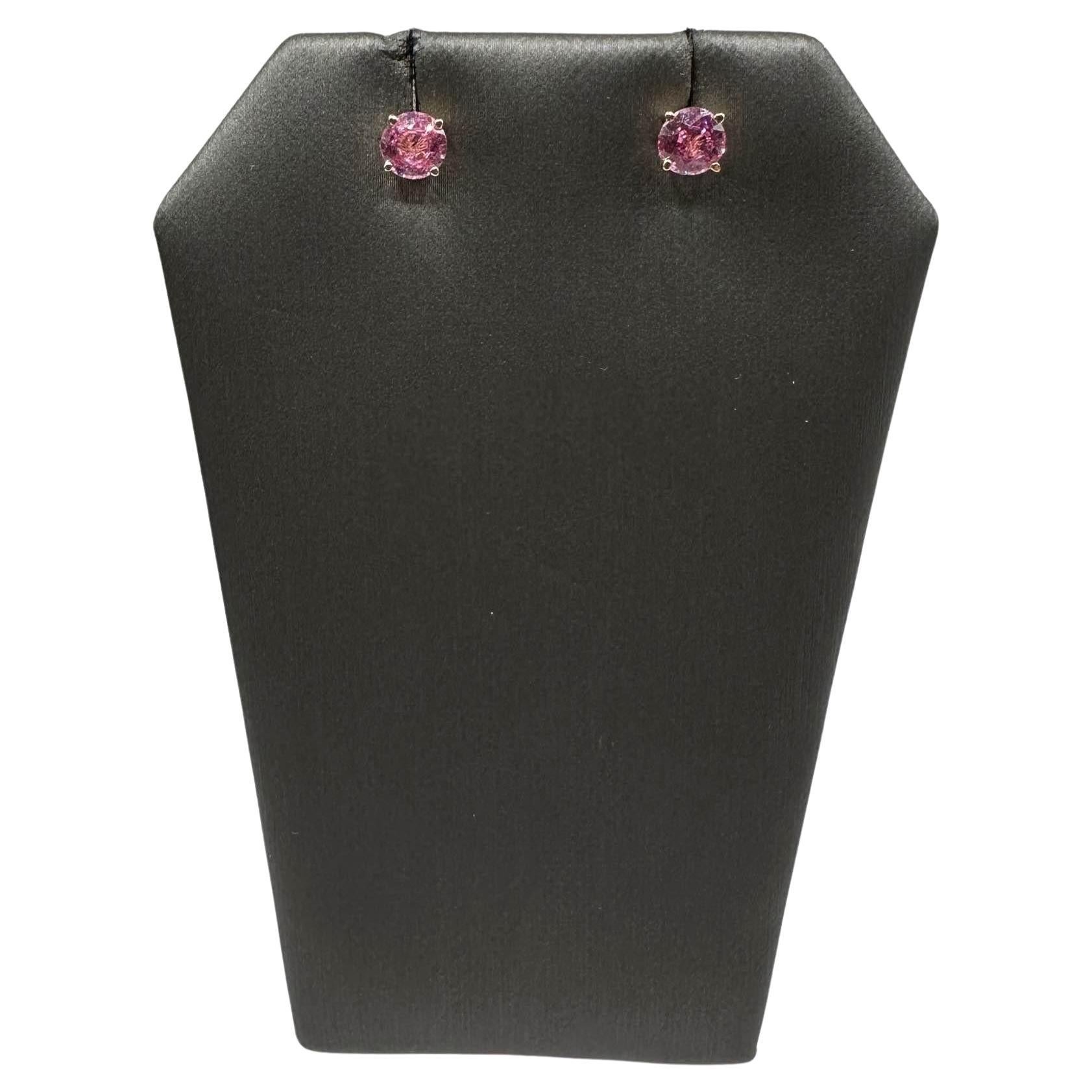 Pink Sapphire Stud Earrings in 14kt Yellow Gold - 1.25ctw, Push Backs, New For Sale