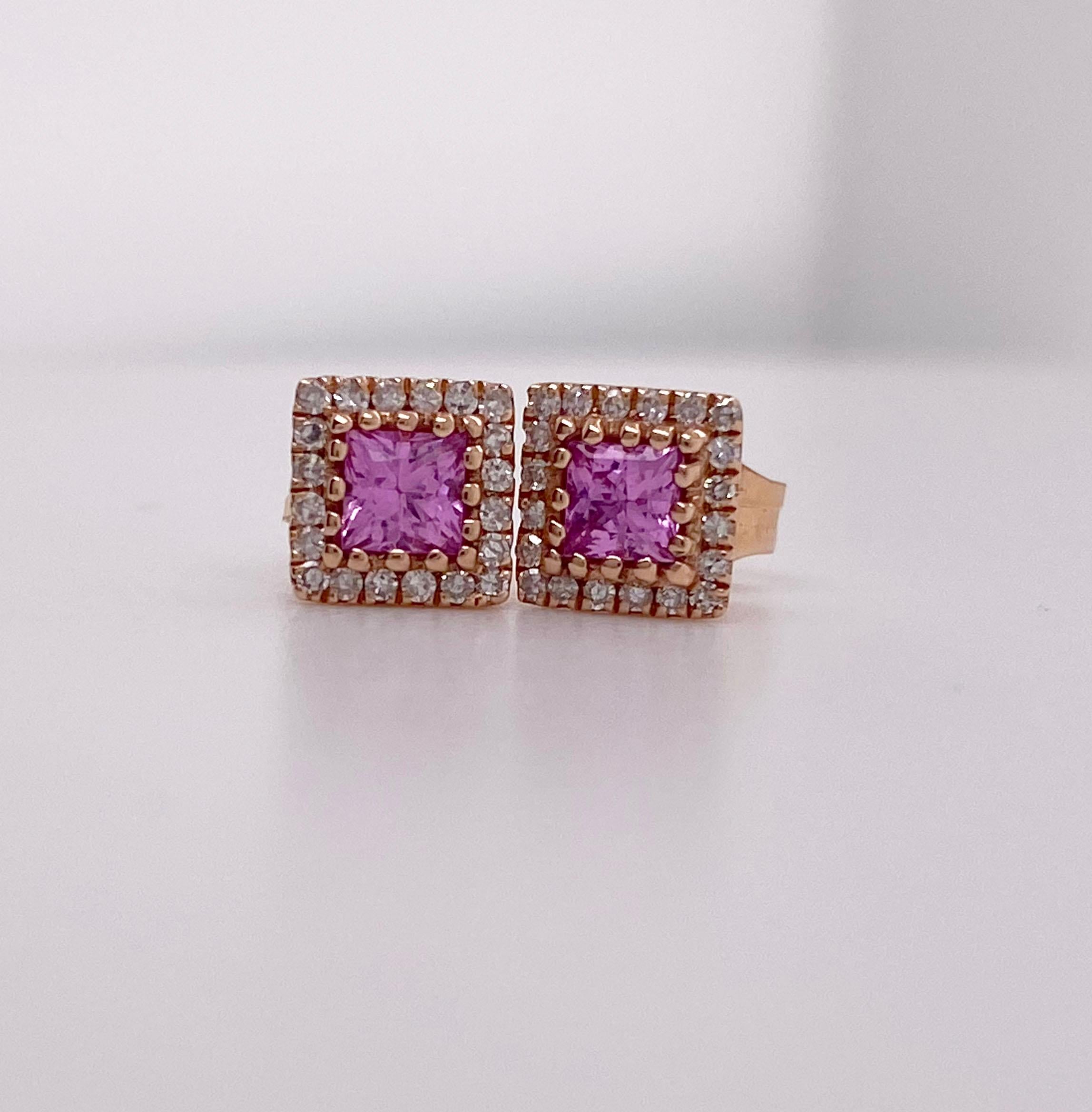 The details for these gorgeous earrings are listed below:
Metal Quality: 14 kt Rose Gold 
Earring Type: Stud 
Diamond Number: 20 
Diamond Total Weight: .15 ct 
Diamond Clarity: VS2 (excellent, eye clean)
Diamond Color: G (excellent, near