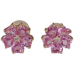Pink Sapphire Studs Set in 18 Karat Gold with Diamonds