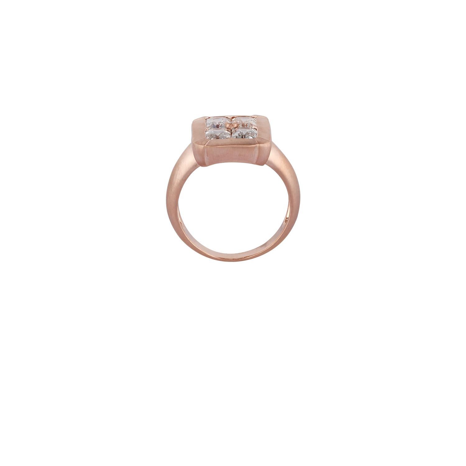 Contemporary Pink Sapphire Surrounded By Matte Finish 18k Rose Gold Ring For Sale