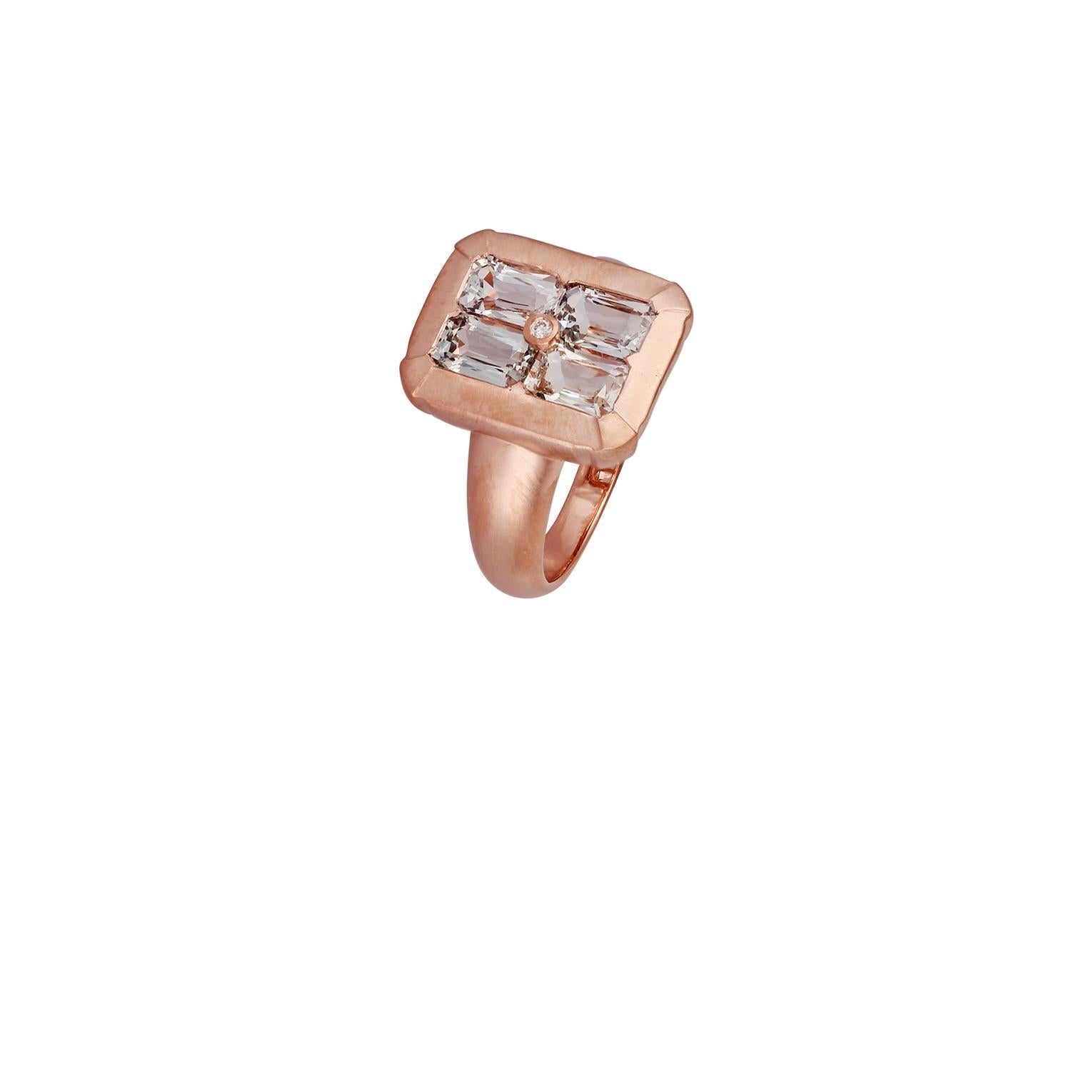Mixed Cut Pink Sapphire Surrounded By Matte Finish 18k Rose Gold Ring For Sale
