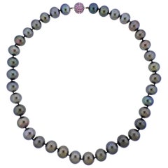 Pink Sapphire Tahitian South Sea Pearl Gold Necklace