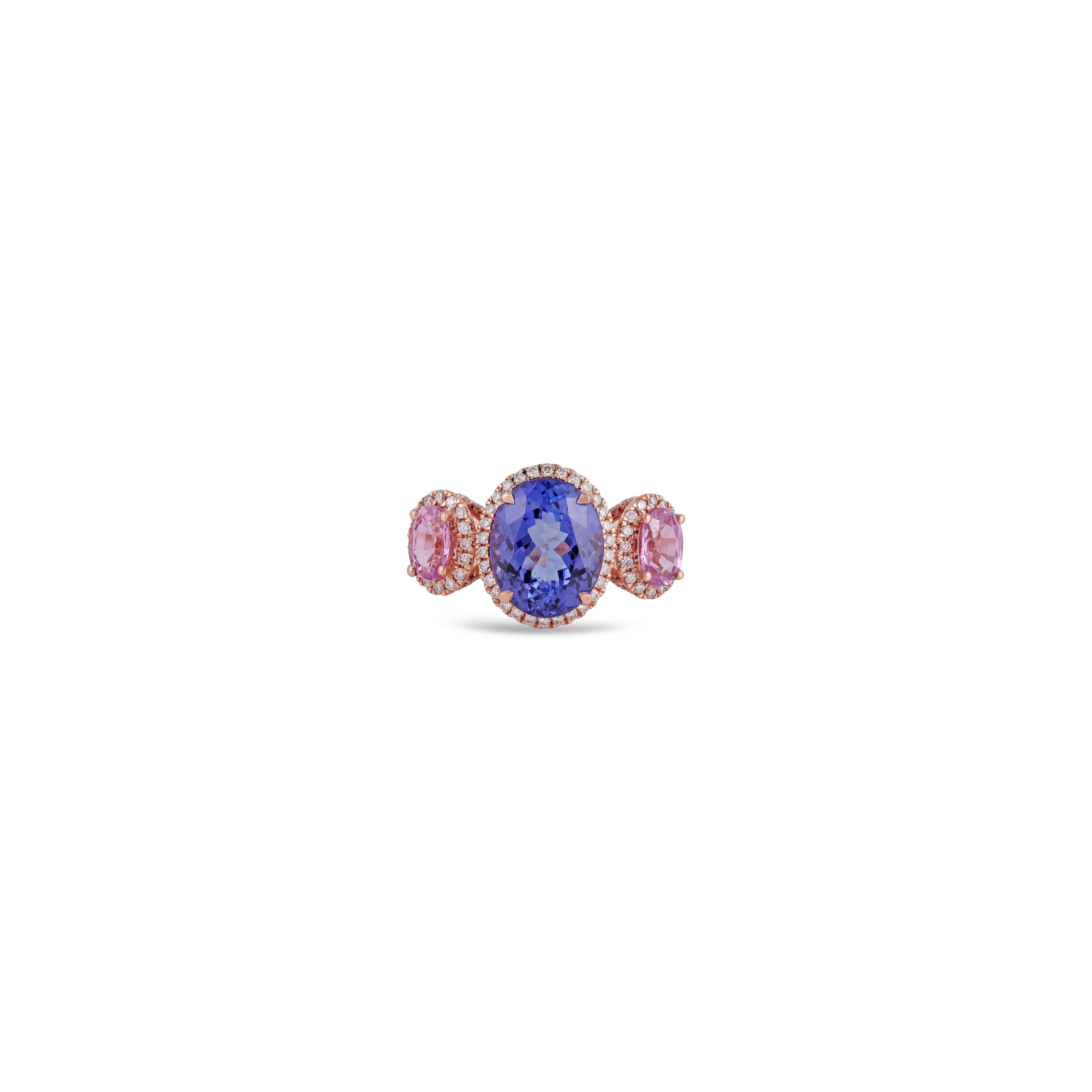 Zaffiro rosa - 1,03 Carati
Diamante - 0,62 Carati
Tanzanite - 3,71 Carati
Oro 18KT
