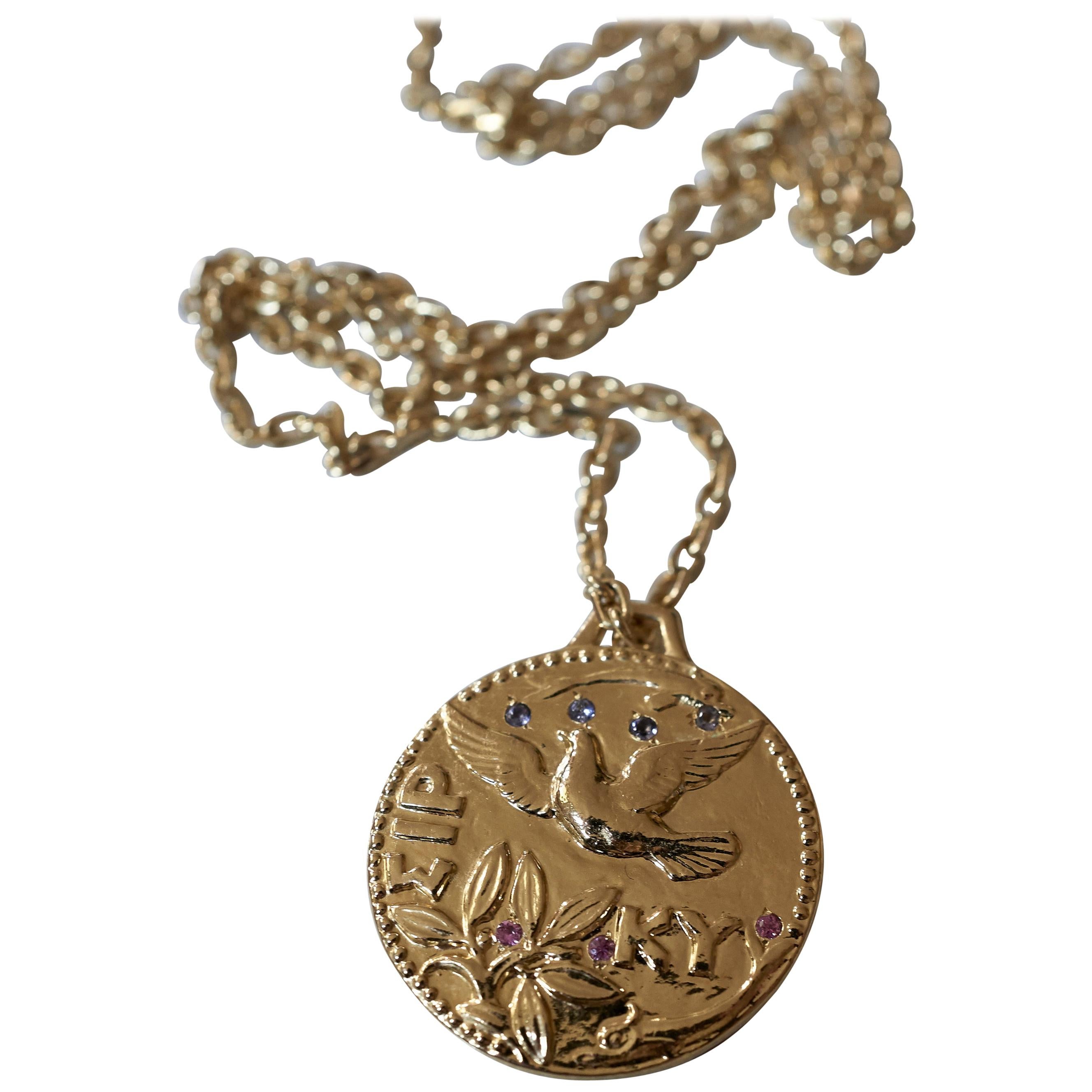 Emerald White Diamond Dove Pegasus Long Chain Medal Necklace Greek J Dauphin For Sale
