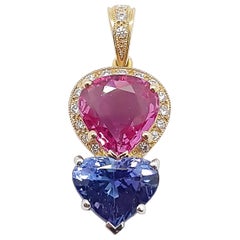 Pink Sapphire, Tanzanite with Diamond Pendant Set in 18 Karat Rose Gold Settings