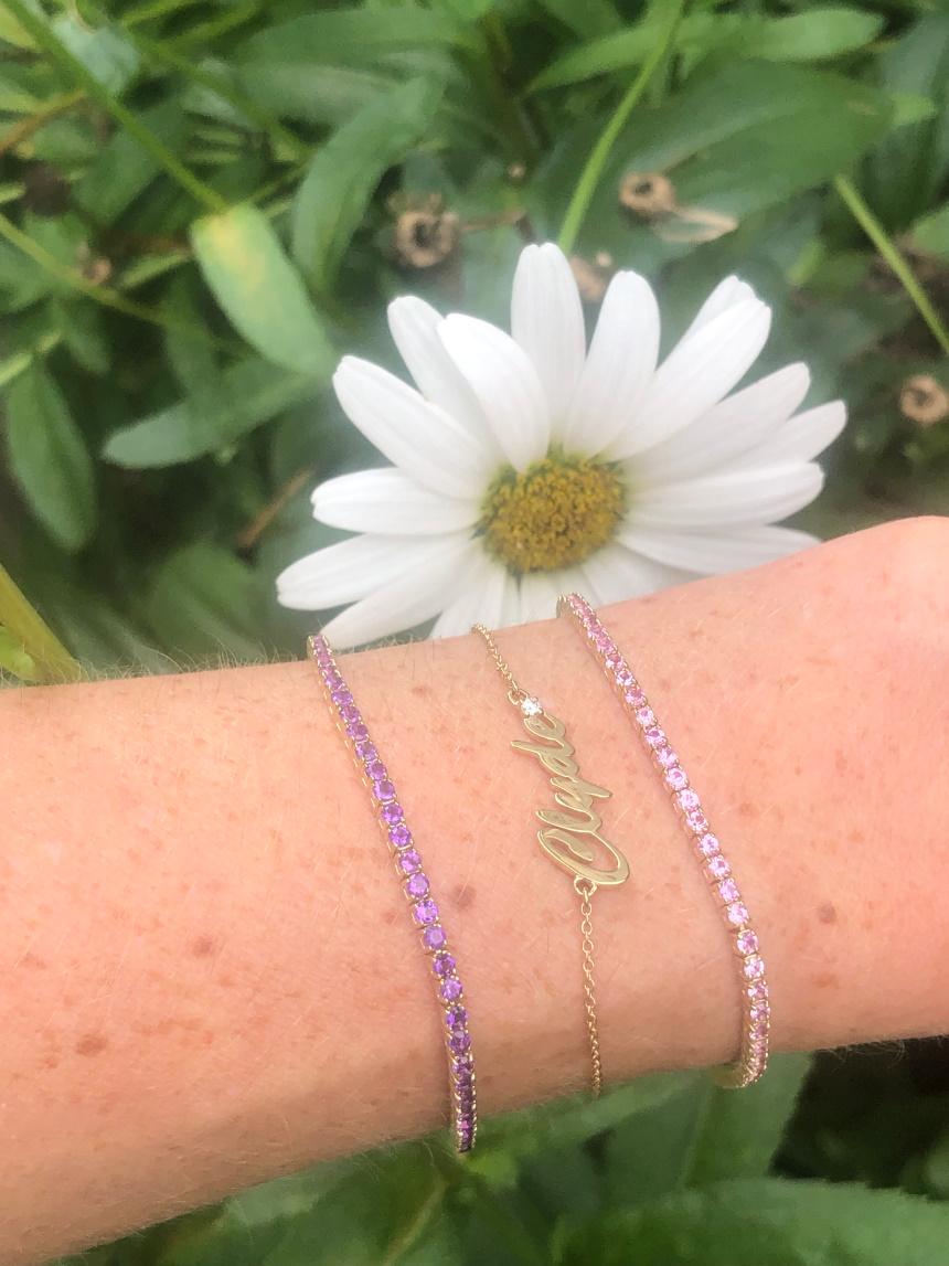 If you've been looking for the perfect pink sapphire bracelet, we think you'll love this one. For this season, a sapphire tennis bracelet is a must-have. Made of 14k solid gold and featuring 1.9mm genuine sapphires, this sapphire tennis bracelet is