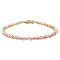Pink Sapphire Tennis Bracelet 2.89 Carats 14K Yellow Gold