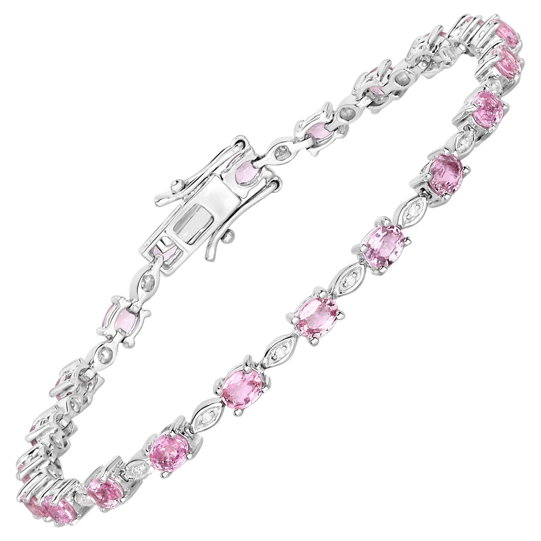 Pink Sapphire Tennis Bracelet Diamond Links 4.50 Carats 14K White Gold For Sale