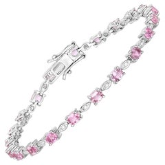 Bracelet tennis à maillons en or blanc 14 carats avec saphir rose et diamants de 4,50 carats