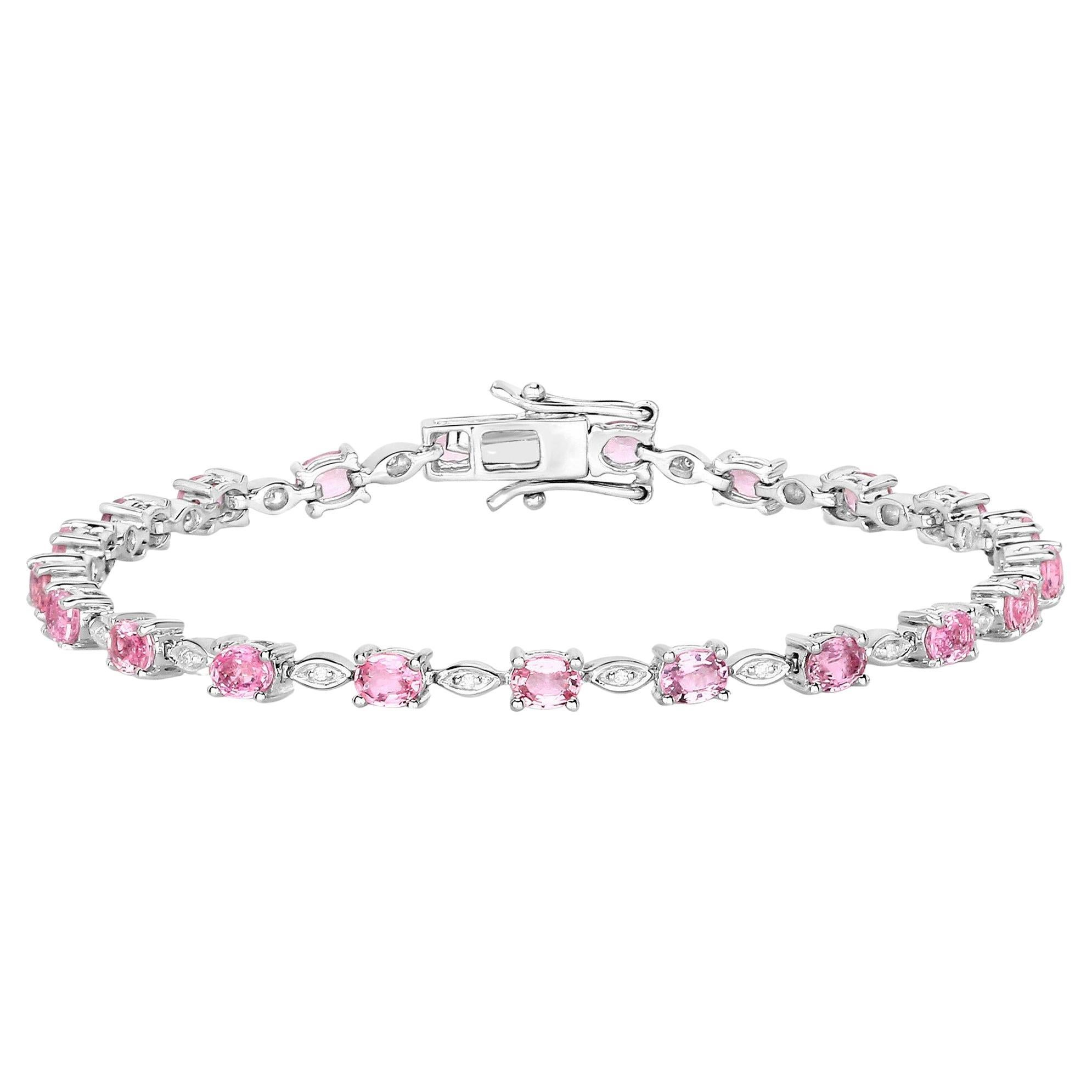 Pink Sapphire Tennis Bracelet Diamond Links 4.50 Carats 14K White Gold