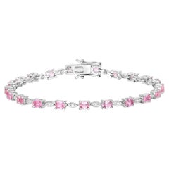 Tennisarmband mit rosa Saphiren und Diamanten in Gliedern 4,50 Karat 14K Weißgold