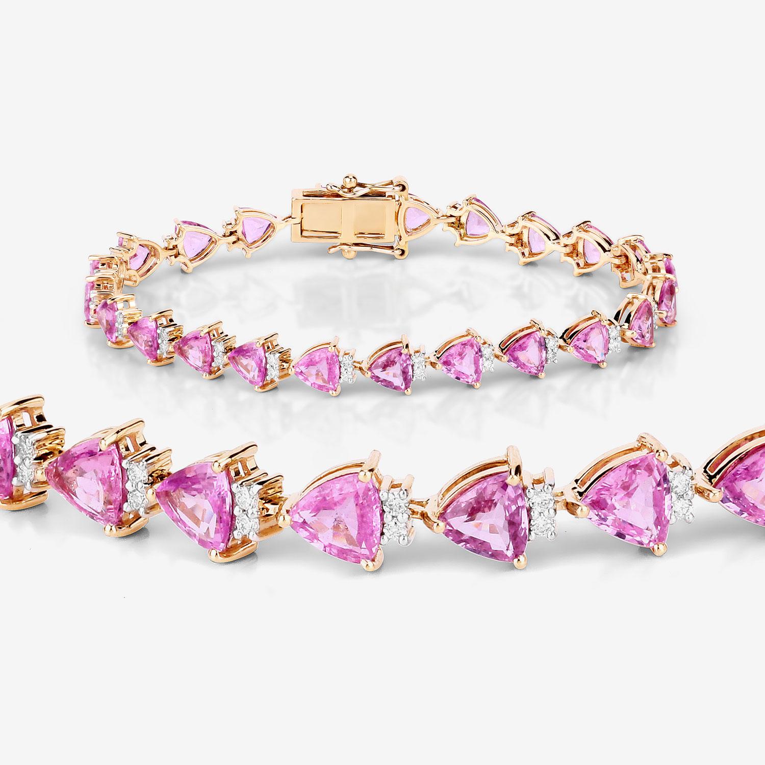 Zafiro Rosa Pulsera de Tenis Diamantes 11 Quilates Oro Amarillo 14K Contemporáneo en venta