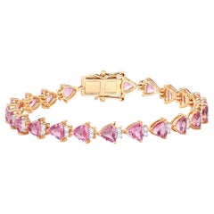 Bracciale Tennis con Zaffiro Rosa Diamanti 11 Carati Oro Giallo 14K