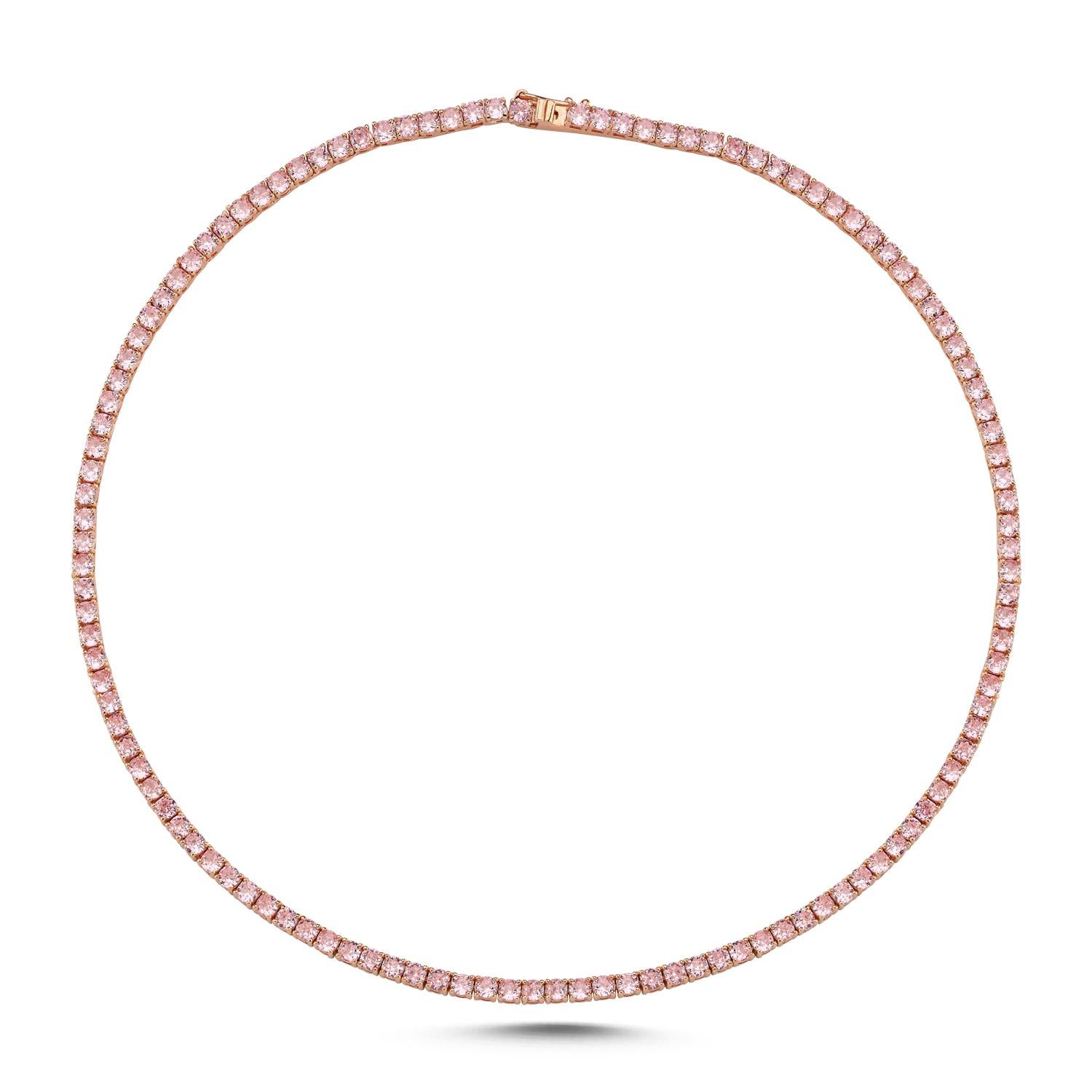 14K Rose gold pink sapphire choker necklace 3mm each stone total 14cts pink sapphires.

Starts with a 14