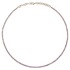 Pink Sapphire Tennis Necklace, Natural Round Sapphires, 14k Yellow Gold