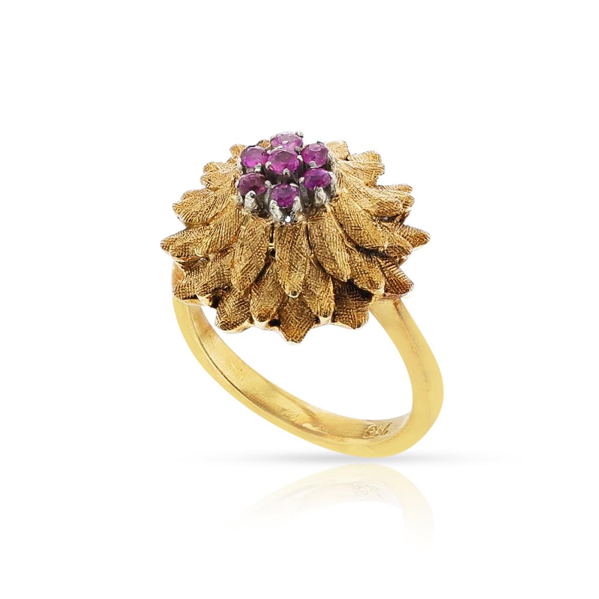 Texturierter Blumenring mit rosa Saphir, 18k für Damen oder Herren im Angebot