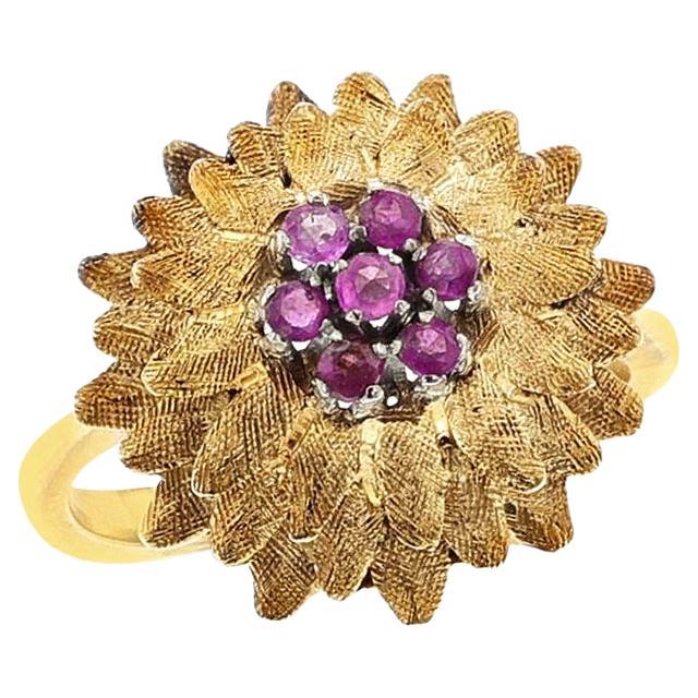 Pink Sapphire Textured Flower Ring, 18k