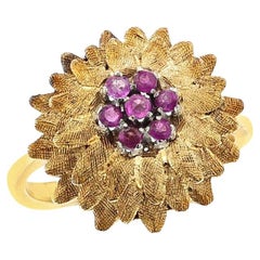Pink Sapphire Textured Flower Ring, 18k