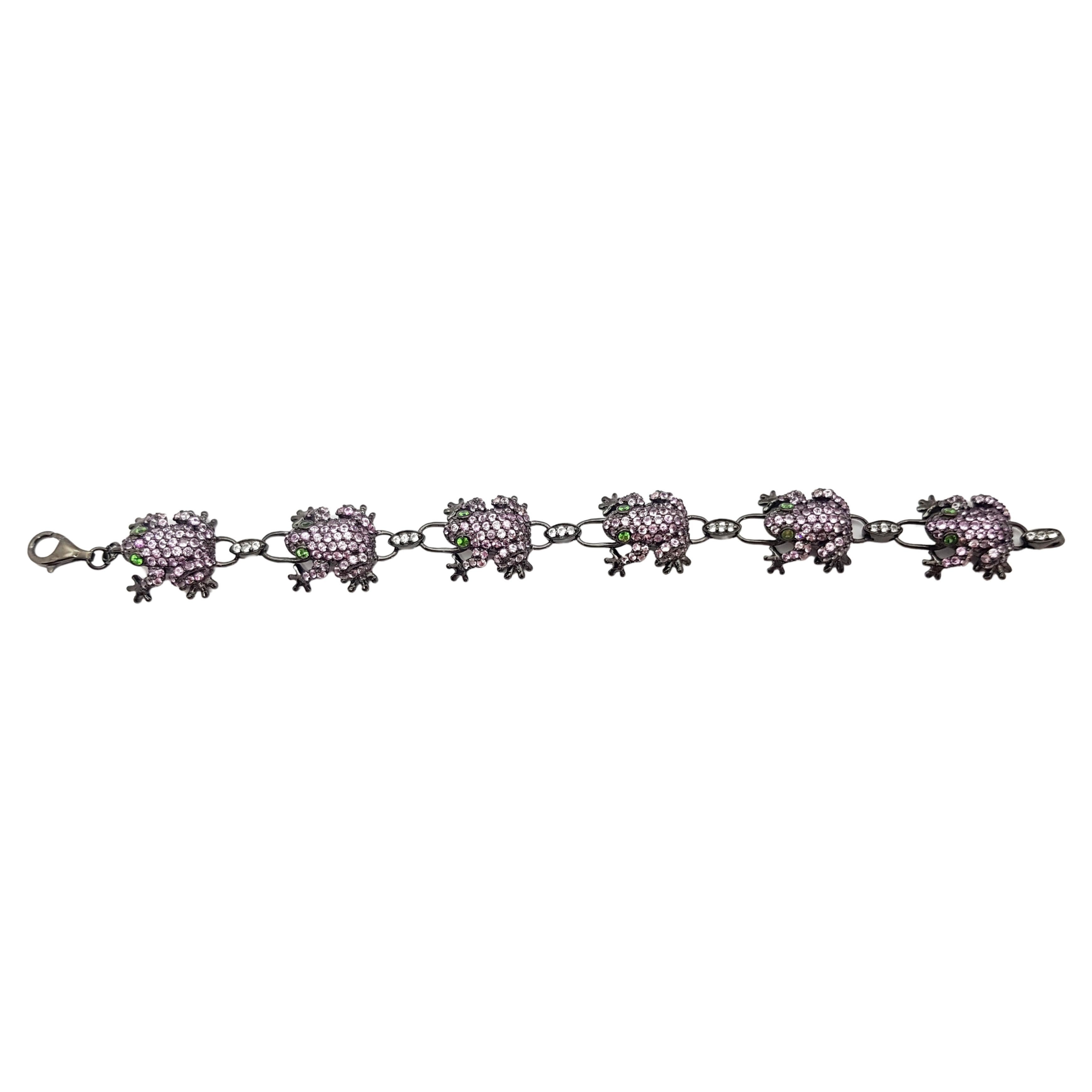 Pink Sapphire, Tsavorite and White Sapphire Frog Bracelet set in Silver Settings For Sale