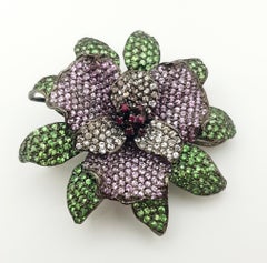 Pink Sapphire, Tsavorite, White Sapphire and Ruby Pendant/Brooch set in Silver