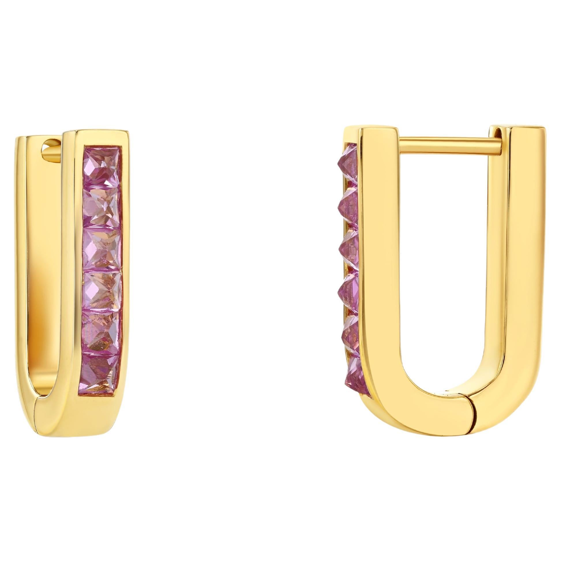 Boucles d'oreilles en forme de U en saphir rose en vente