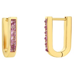 Boucles d'oreilles en forme de U en saphir rose