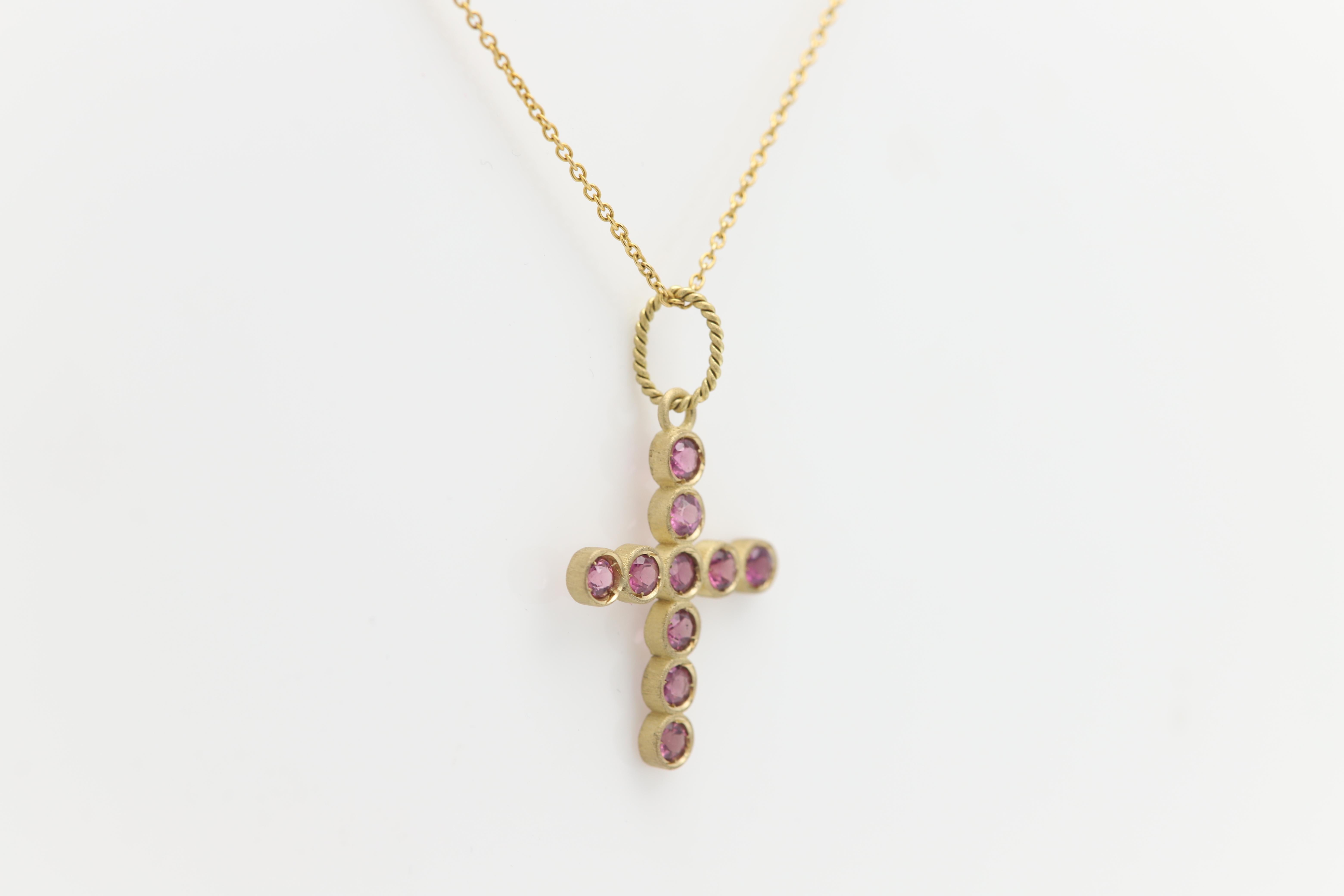Saphir rose Croix Vintage made in Italy 14 Karat Pendentif Croix en vente 6