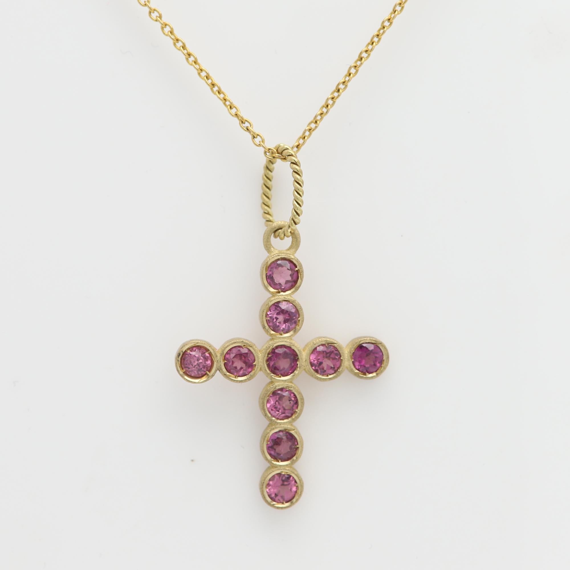 Saphir rose Croix Vintage made in Italy 14 Karat Pendentif Croix en vente 7