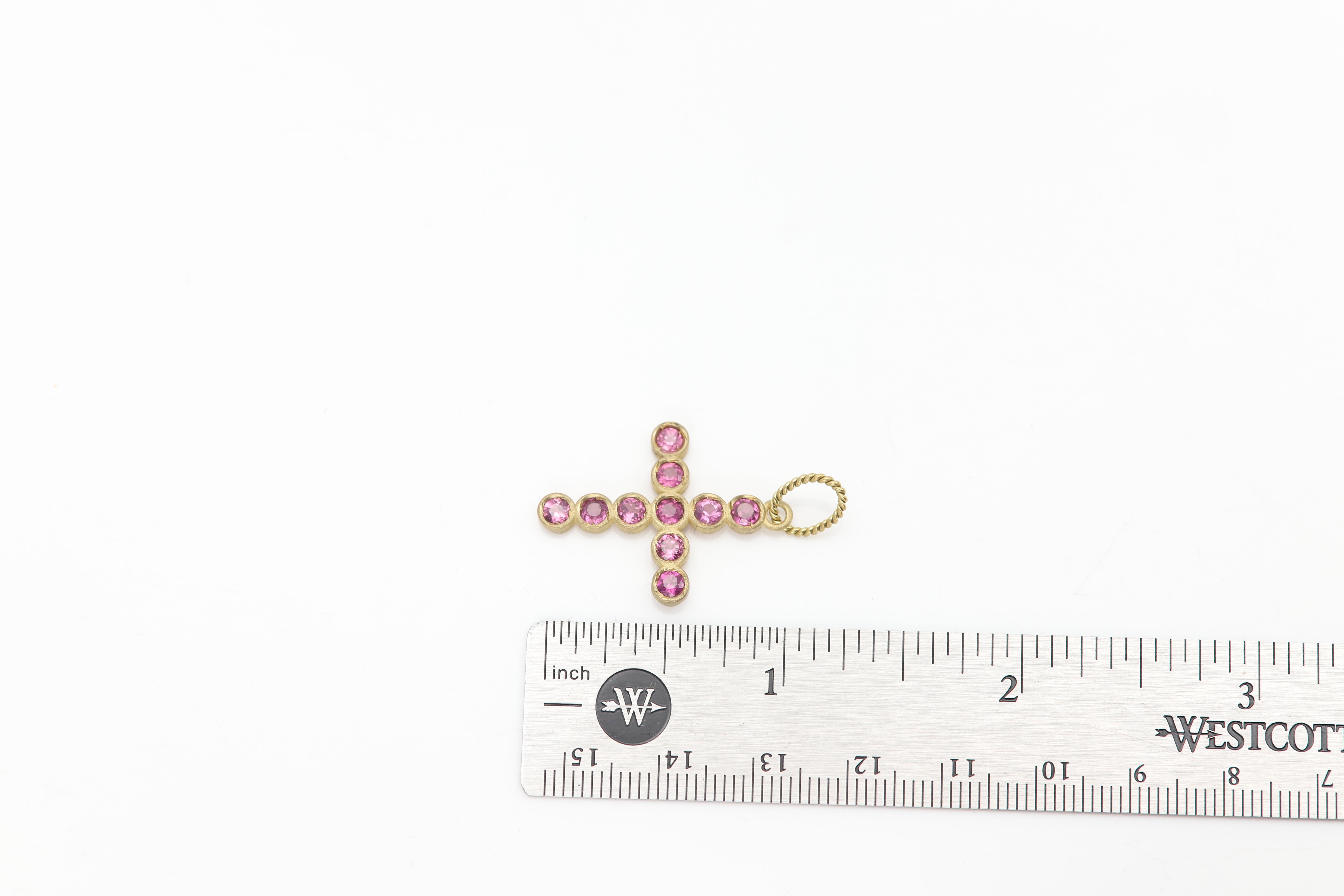 Saphir rose Croix Vintage made in Italy 14 Karat Pendentif Croix Neuf - En vente à Brooklyn, NY