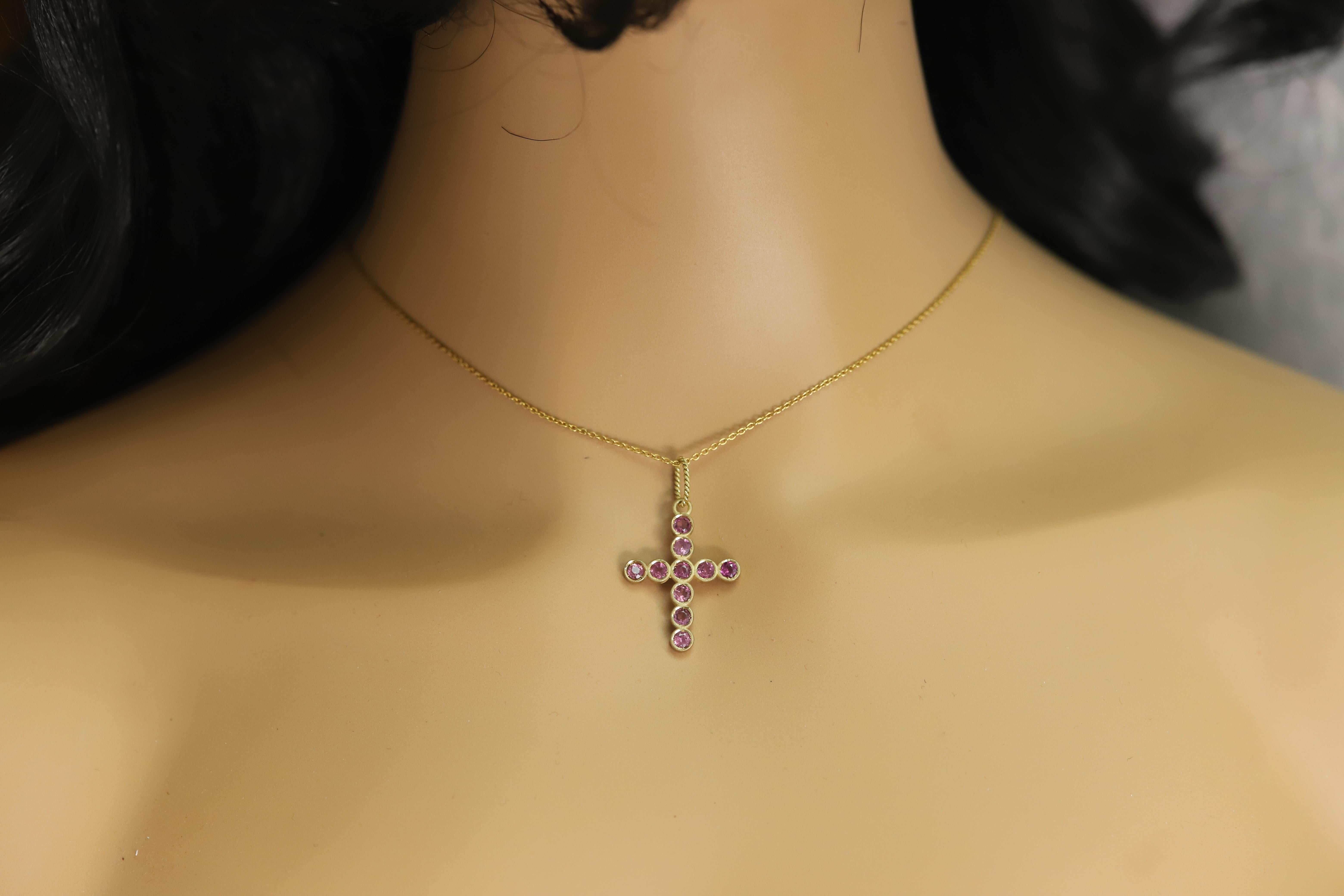 Saphir rose Croix Vintage made in Italy 14 Karat Pendentif Croix en vente 2