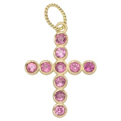 Croce vintage in zaffiro rosa made in Italy Ciondolo croce 14 carati