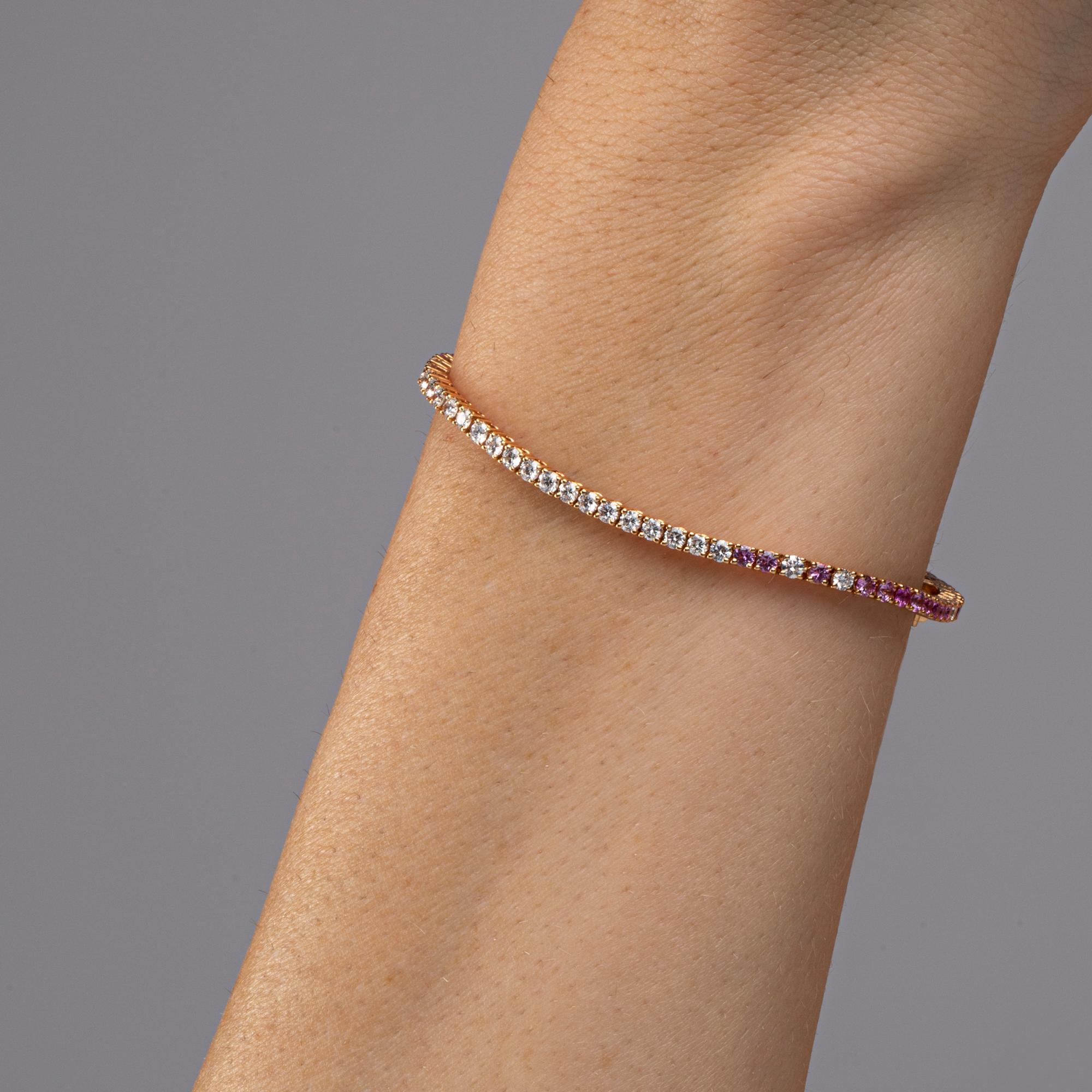 Collection design Alex Jona, travail artisanal en Italie, bracelet tennis en or rose 18 carats (7