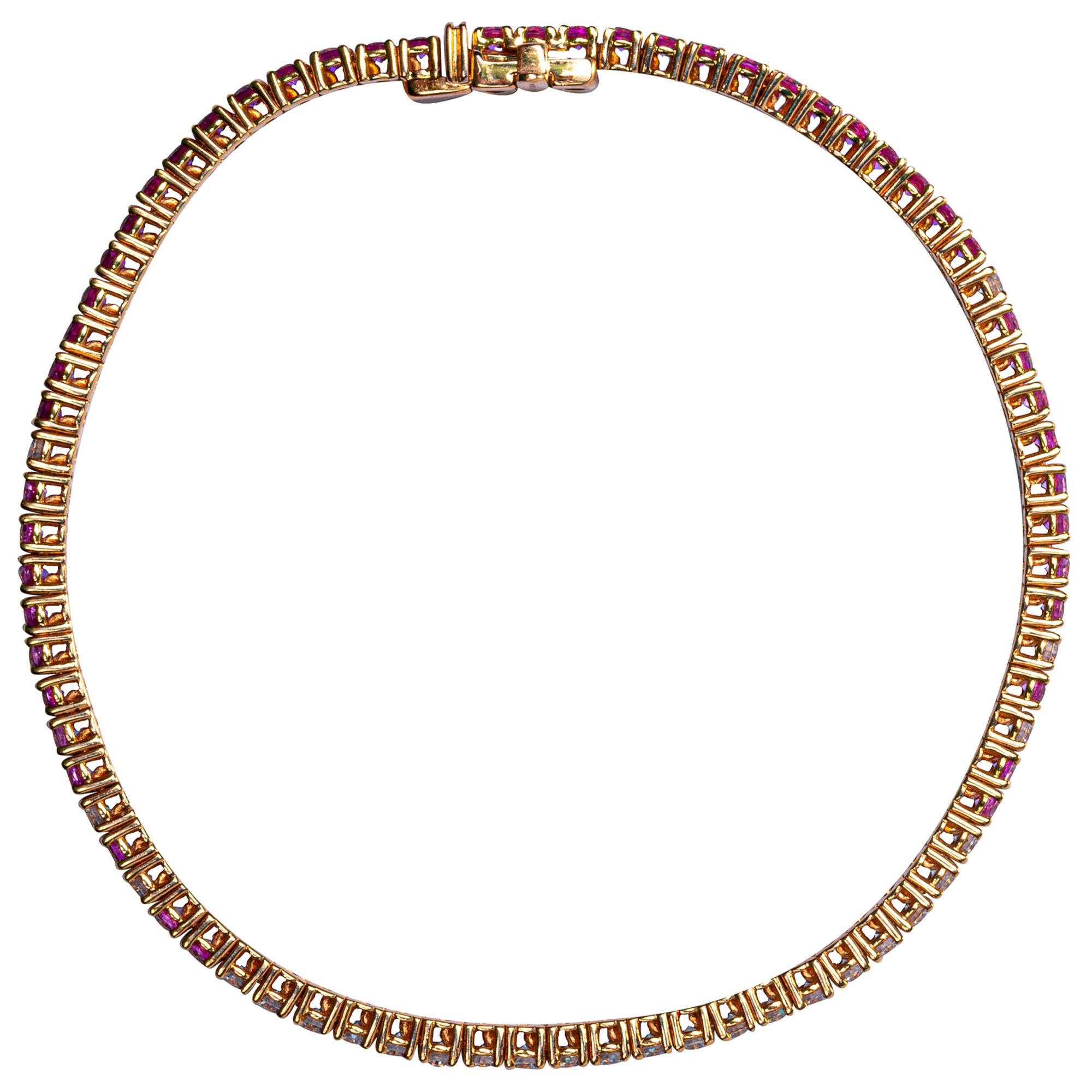 Alex Jona Pink Sapphire White Diamond 18 Karat Rose Gold Tennis Bracelet