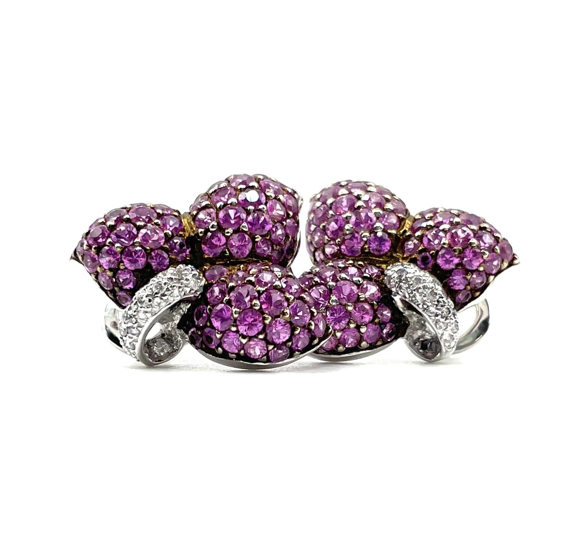 Blattohrringe aus 18 Karat Weißgold mit rosa Saphiren und weißen Diamanten Damen im Angebot