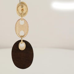 Pink Sapphire & White Diamond Pave Mop & Wood Earrings Made In 14K Gold