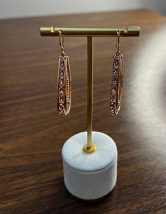 Pink Sapphire White Diamonds 14K Rose Gold Pear Shape Hoop Statement Earrings
