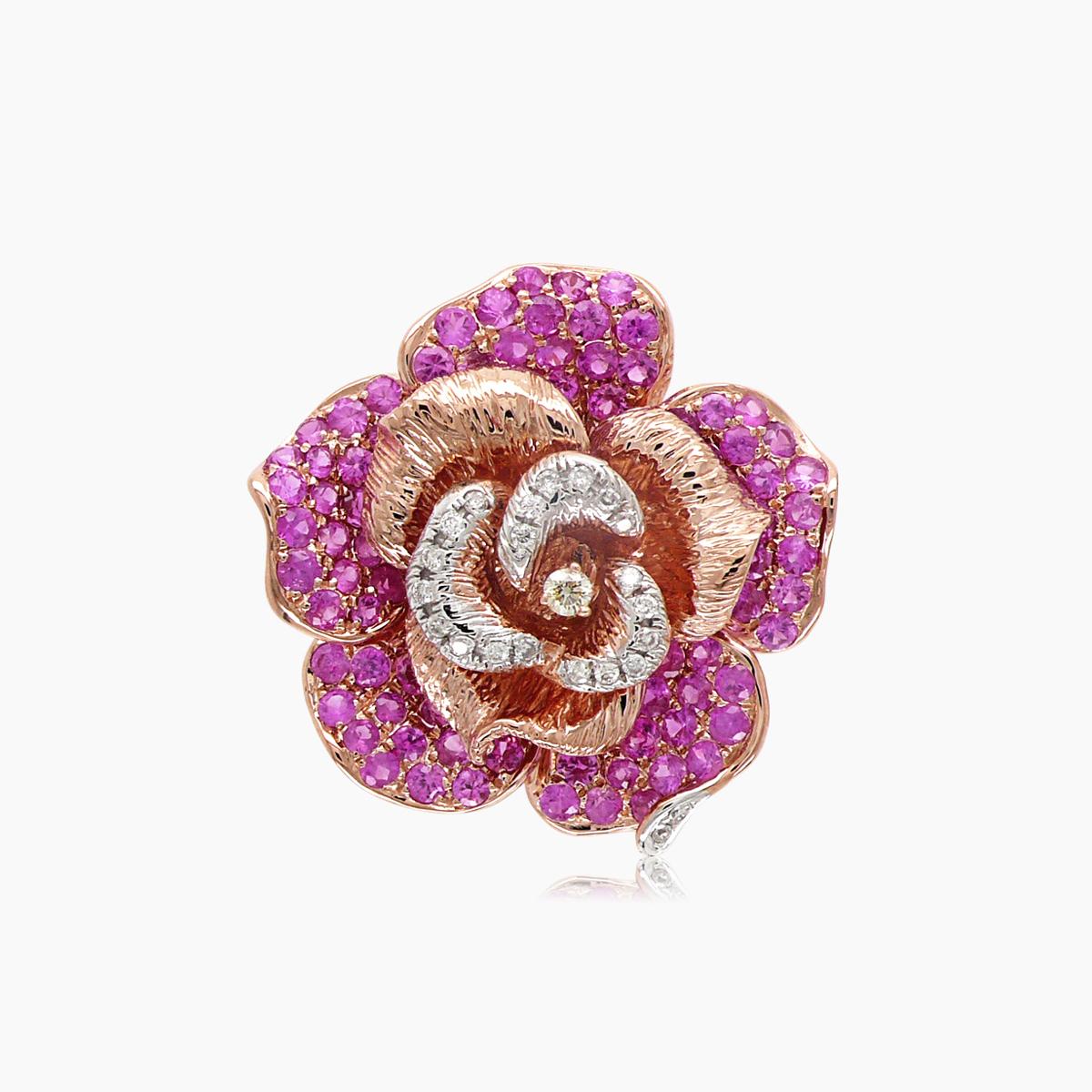 Bague en or rose 18K à saphir rose, blanc et diamants fantaisie The Lilly Floral Neuf - En vente à Oakton, VA