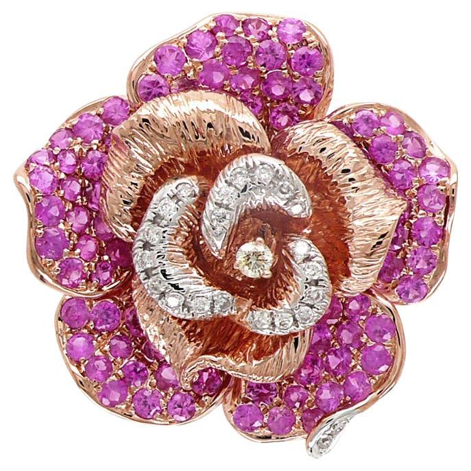 Anello in oro rosa 18 carati con zaffiro rosa, diamante bianco e diamante fantasia Lilli Floral