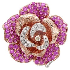 Anello in oro rosa 18 carati con zaffiro rosa, diamante bianco e diamante fantasia Lilli Floral
