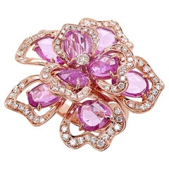 Anello in oro rosa 18 carati con zaffiro rosa, diamante bianco e diamante fantasia Lilli Flower Floral