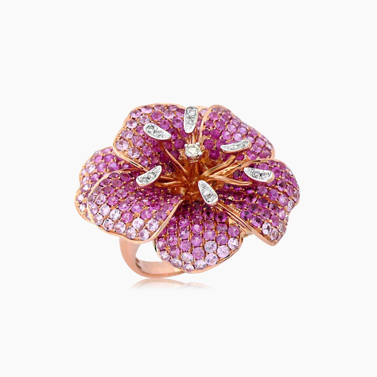 Taille mixte Bague en or rose 18K The Lilly Flower Sapphire White & Fancy Diamond en vente