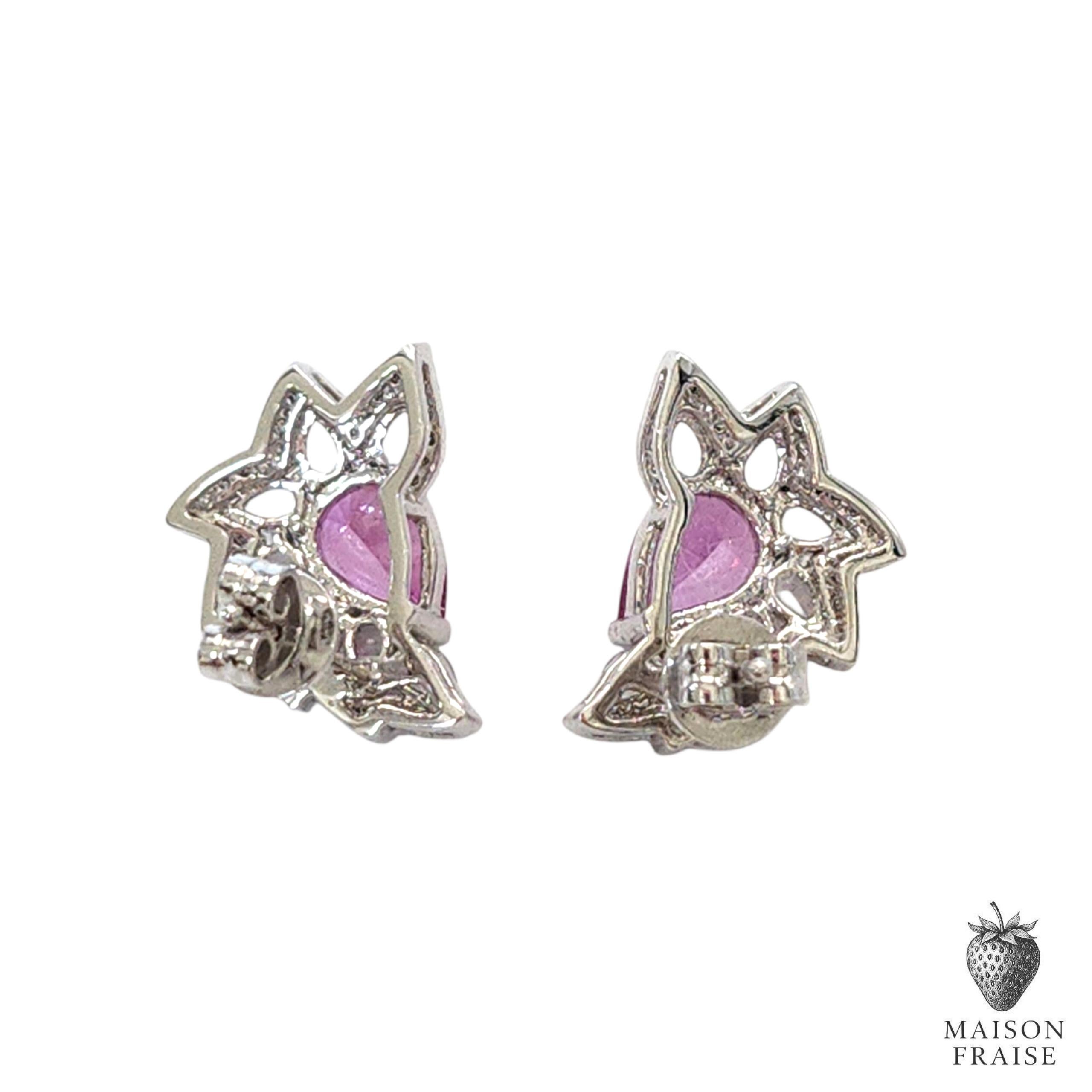 Pink Sapphire, White Sapphire & Diamond Cluster Earrings in Platinum en Nuevo estado para la venta en Kuala Lumpur, MY