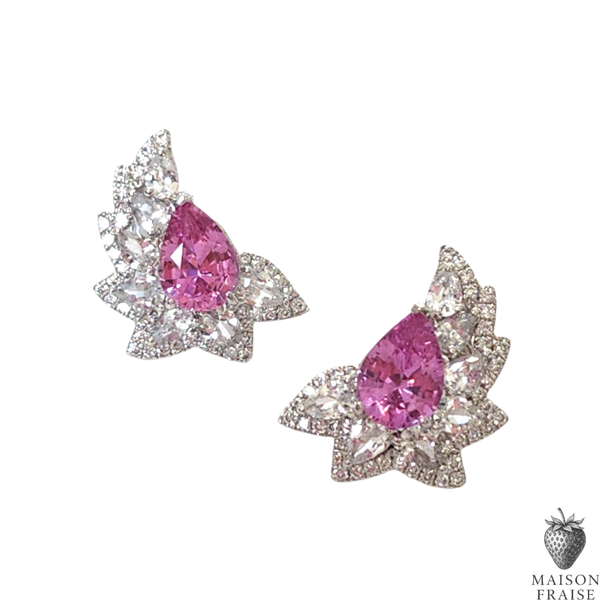 Femenino o masculino Pink Sapphire, White Sapphire & Diamond Cluster Earrings in Platinum en venta