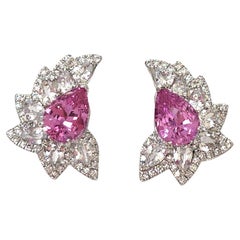 Pink Sapphire, White Sapphire & Diamond Cluster Earrings in Platinum